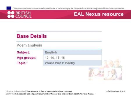EAL Nexus resource Base Details Poem analysis Subject: English