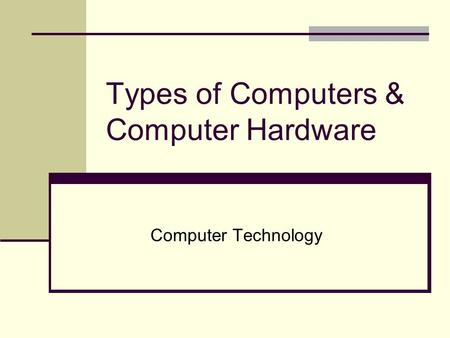 Types of Computers & Computer Hardware Computer Technology.