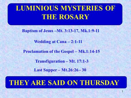 LUMINIOUS MYSTERIES OF THE ROSARY