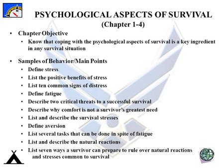 PSYCHOLOGICAL ASPECTS OF SURVIVAL (Chapter 1-4)