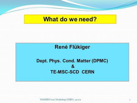 What do we need? René Flükiger Dept. Phys. Cond. Matter (DPMC) & TE-MSC-SCD CERN WAMSDO 2011 Workshop (CERN), 14.11.111.
