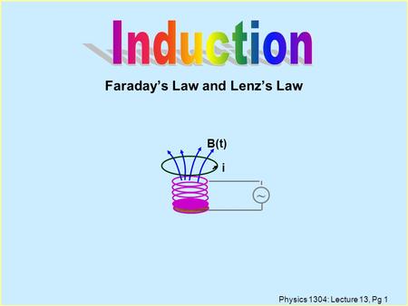 Physics 1304: Lecture 13, Pg 1 Faraday’s Law and Lenz’s Law ~ B(t) i.