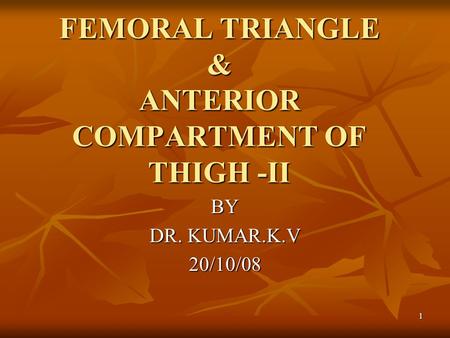 FEMORAL TRIANGLE & ANTERIOR COMPARTMENT OF THIGH -II