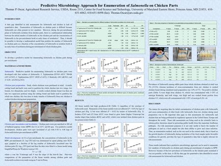 Predictive Microbiology Approach for Enumeration of Salmonella on Chicken Parts Thomas P. Oscar, Agricultural Research Service, USDA, Room 2111, Center.