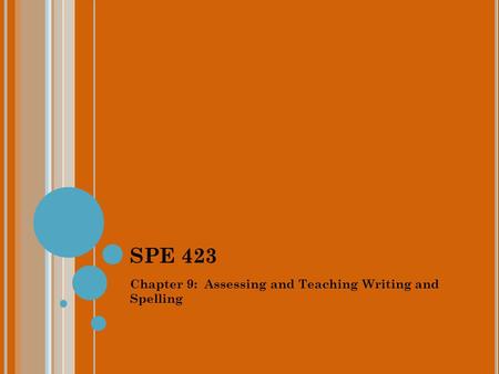SPE 423 Chapter 9: Assessing and Teaching Writing and Spelling.
