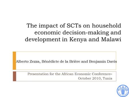 The impact of SCTs on household economic decision-making and development in Kenya and Malawi Presentation for the African Economic Conference– October.