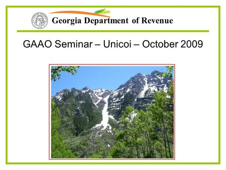 Georgia Department of Revenue GAAO Seminar – Unicoi – October 2009.