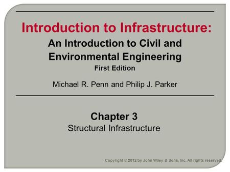 Chapter 3 Structural Infrastructure Copyright © 2012 by John Wiley & Sons, Inc. All rights reserved. Introduction to Infrastructure: An Introduction to.