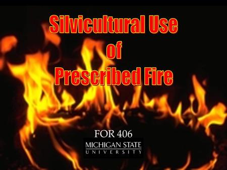 FOR 406. Tend RegenerateHarvest Prescribed burning is... Applied in a skillful manner At a definite location & time Under pre-defined weather conditions.
