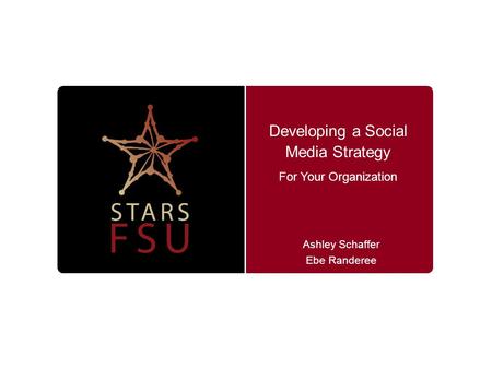 Developing a Social Media Strategy Ashley Schaffer Ebe Randeree For Your Organization.