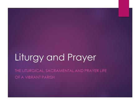 Liturgy and Prayer THE LITURGICAL, SACRAMENTAL AND PRAYER LIFE OF A VIBRANT PARISH.