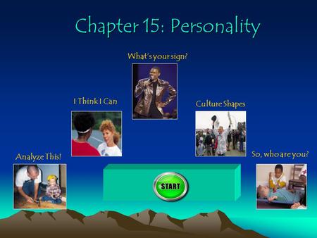 Chapter 15: Personality Analyze This! I Think I Can What’s your sign? Culture Shapes So, who are you? 400.
