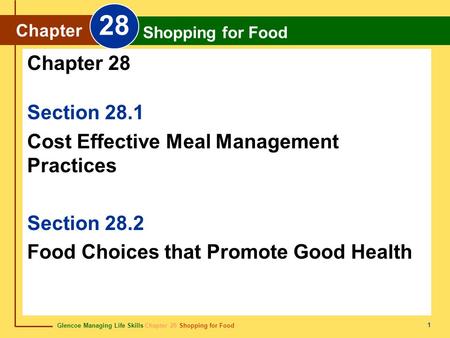 28 Chapter 28 Section 28.1 Cost Effective Meal Management Practices