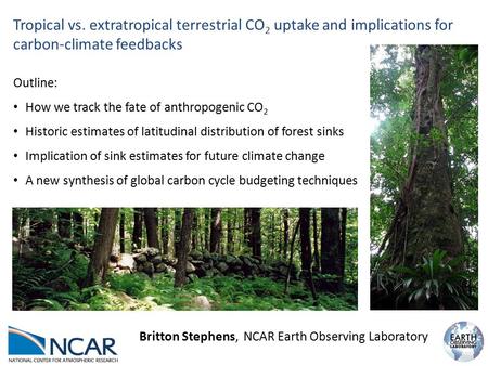 Tropical vs. extratropical terrestrial CO 2 uptake and implications for carbon-climate feedbacks Outline: How we track the fate of anthropogenic CO 2 Historic.