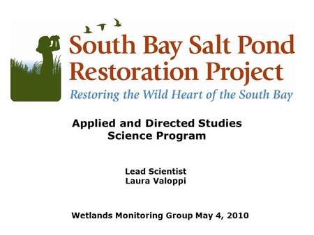 Lead Scientist Laura Valoppi Lead Scientist Applied and Directed Studies Science Program Wetlands Monitoring Group May 4, 2010.