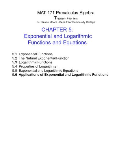 Exponential and Logarithmic Functions and Equations
