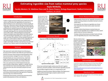 Estimating ingestible size from native mammal prey species Kayla McNeilly Faculty Mentors: Dr. Matthew Close and Dr. Karen Powers, Biology Department,