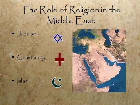 The Role of Religion in the Middle East  Judaism  Christianity  Islam  Judaism  Christianity  Islam.