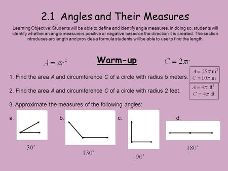 2.1 Angles and Their Measures