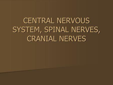 CENTRAL NERVOUS SYSTEM, SPINAL NERVES, CRANIAL NERVES
