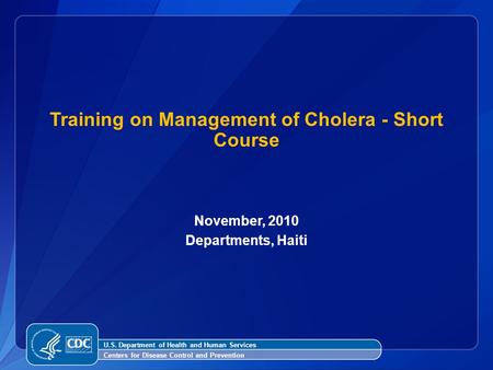 Training on Management of Cholera - Short Course