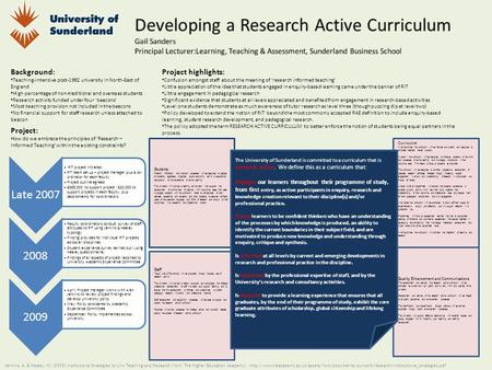 Quality Enhancement and Communications The development and delivery of a research active curriculum will be promoted as a core and high quality activity.