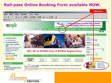 Rail-pass Online Booking Form available NOW. Click here.