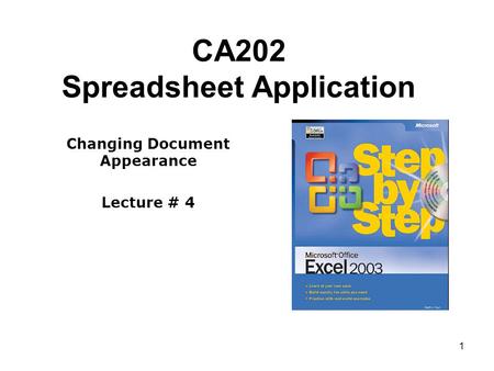1 CA202 Spreadsheet Application Changing Document Appearance Lecture # 4.