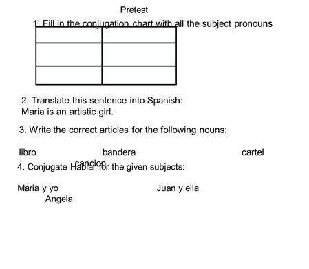 1. Fill in the conjugation chart with all the subject pronouns