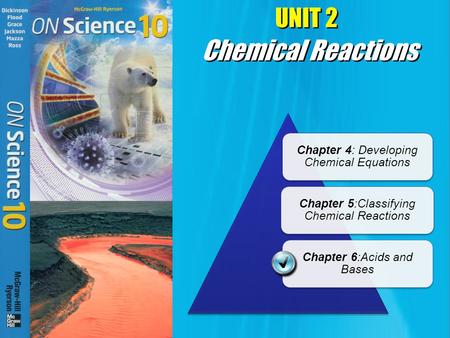 UNIT 2 Chapter 4: Developing Chemical Equations Chapter 5:Classifying Chemical Reactions Chapter 6:Acids and Bases Chemical Reactions.