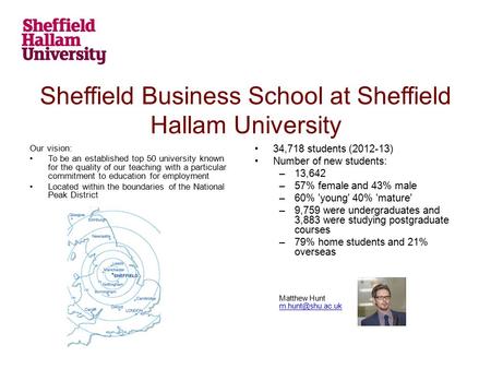 Sheffield Business School at Sheffield Hallam University Our vision: To be an established top 50 university known for the quality of our teaching with.