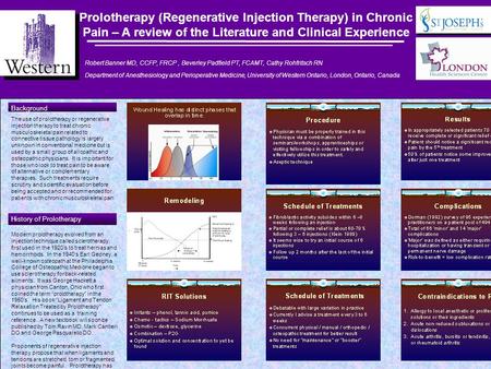 Prolotherapy (Regenerative Injection Therapy) in Chronic Pain – A review of the Literature and Clinical Experience Robert Banner MD, CCFP, FRCP, Beverley.