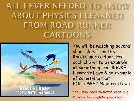 You will be watching several short clips from the Roadrunner cartoon