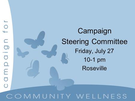 Campaign Steering Committee Friday, July 27 10-1 pm Roseville.