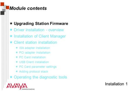 Installation 1 Module contents  Upgrading Station Firmware  Driver installation - overview  Installation of Client Manager  Client station installation.