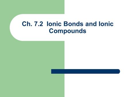 Ch. 7.2 Ionic Bonds and Ionic Compounds