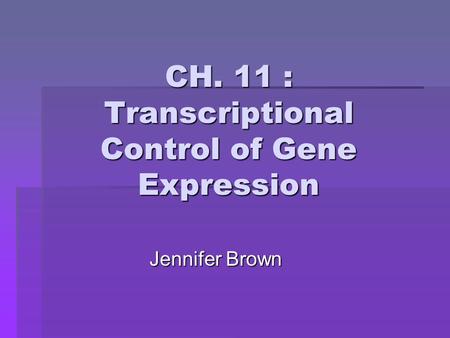 CH. 11 : Transcriptional Control of Gene Expression Jennifer Brown.