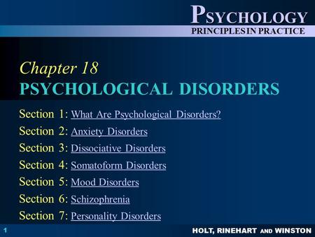 Chapter 18 PSYCHOLOGICAL DISORDERS