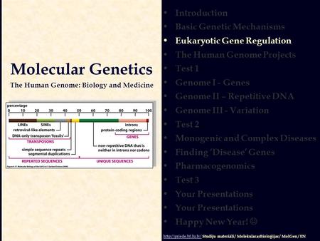 Introduction Basic Genetic Mechanisms Eukaryotic Gene Regulation The Human Genome Projects Test 1 Genome I - Genes Genome II – Repetitive DNA Genome III.