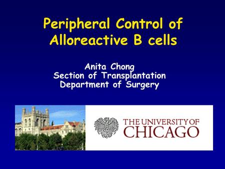 Peripheral Control of Alloreactive B cells Anita Chong Section of Transplantation Department of Surgery.
