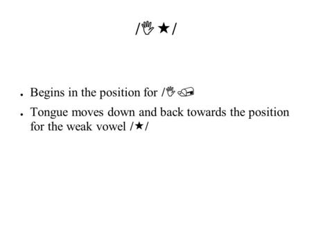 /  / ● Begins in the position for /  / ● Tongue moves down and back towards the position for the weak vowel /  /