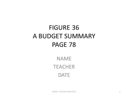 FIGURE 36 A BUDGET SUMMARY PAGE 78 NAME TEACHER DATE NAME, TEACHER AND DATE1.