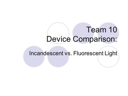 Team 10 Device Comparison: Incandescent vs. Fluorescent Light.