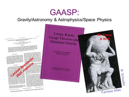 GAASP: Gravity/Astronomy & Astrophysics/Space Physics Landolt Standards: 2825 citations Farnese Atlas B. Schaefer NY Times & NPR.