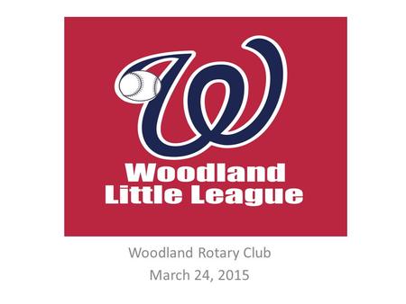 Woodland Rotary Club March 24, 2015. Little League celebrated their 75 th anniversary in 2014 2.4 million children participate annually 1.5 million adult.