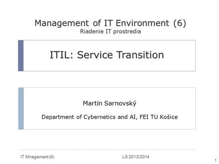 ITIL: Service Transition
