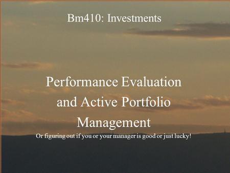 Performance Evaluation and Active Portfolio Management