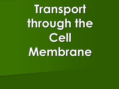 Transport through the Cell Membrane. Review of the Types of Membranes: 1. Permeable 2. Impermeable 3. Semi-permeable.