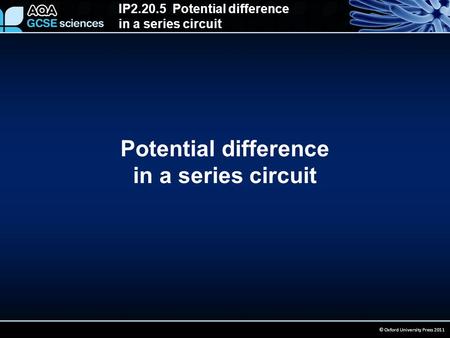 IP2.20.5 Potential difference in a series circuit © Oxford University Press 2011 Potential difference in a series circuit.