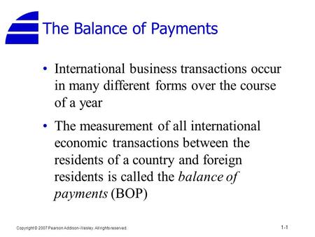 The Balance of Payments